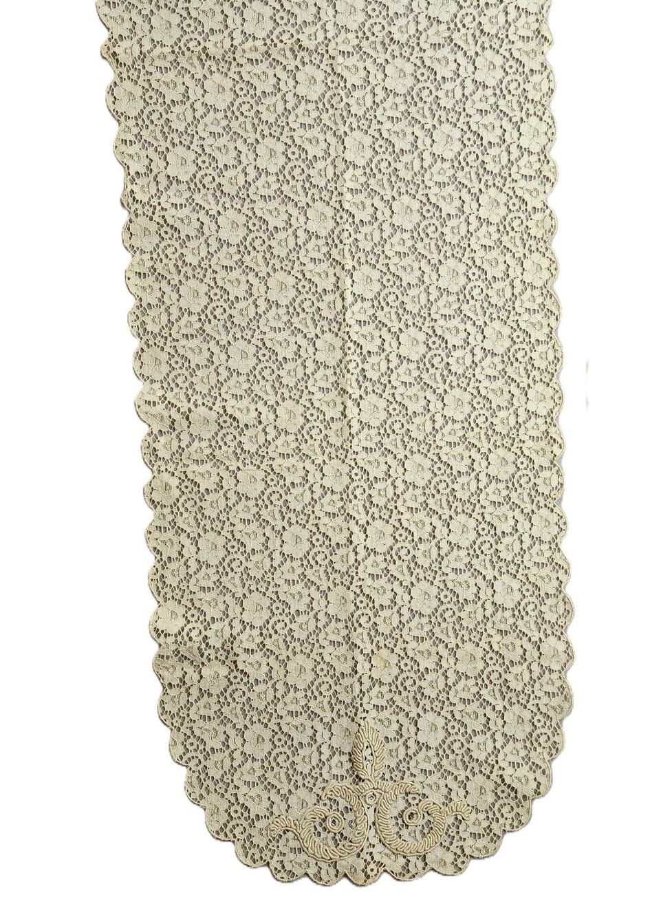 Vintage Lace Table Runner 68"x18" Embroidered w/Gem Accents
